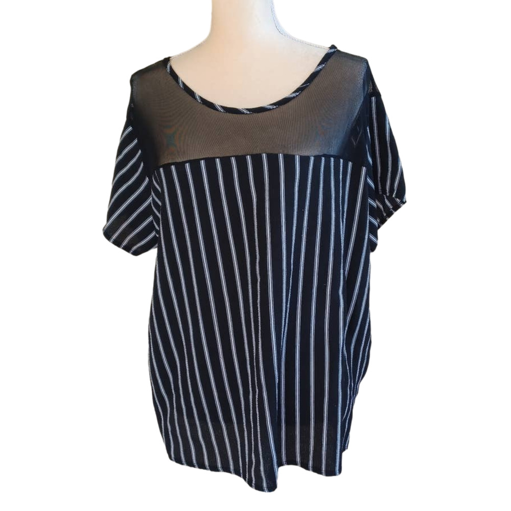 Arabella Mesh Striped Black and White Tee Shirt 2x